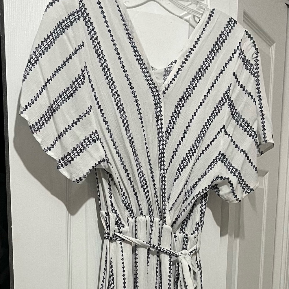 Blue and white drained long dress